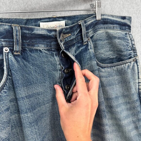 Carbon 2 Cobalt Mens Straight Leg Jeans Size 36 Light Wash Distressed Button Fly - Picture 3 of 15